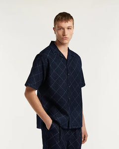 DENHAM BOWLING SHIRT INDIGO JACQUARD - Dark Blue