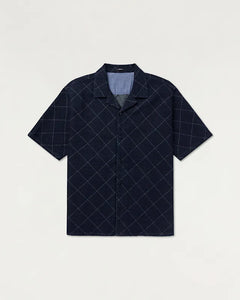 DENHAM BOWLING SHIRT INDIGO JACQUARD - Dark Blue