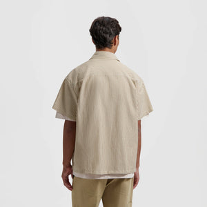 ØLÅF Boxy Seersucker Stripe SS Shirt Cinnamon Brown